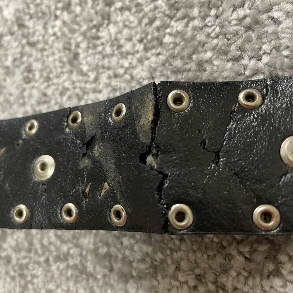 Unbranded Black Leather Belt Womens 46 Metal Studded Floral Buckle Ladies